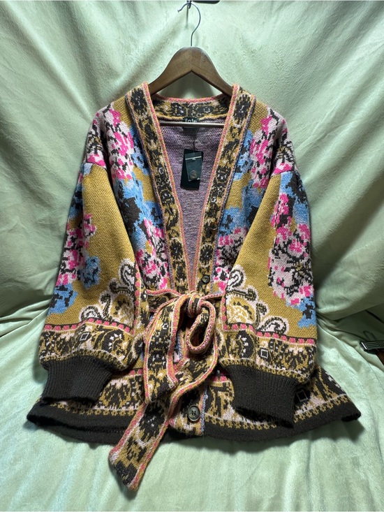 Fate Sweaters - SOLD - NWT Fate Belted Floral Jacquard Cardigan Sweater Medium Boho Cottagecore